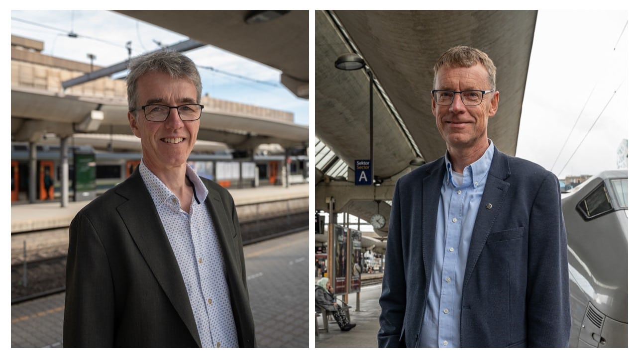 Åsmund Mæhle, avdelingsdirektør i avdelingen for digitalisering, innovasjon og teknologi, og jernbanedirektør Knut Sletta.
