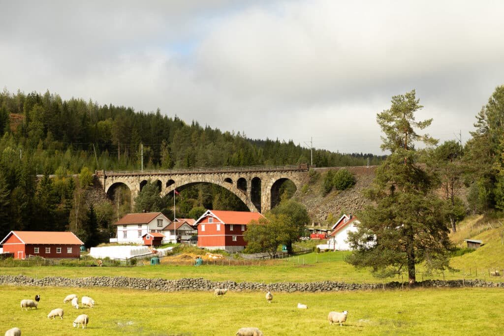 Jernbanebru over bondegård