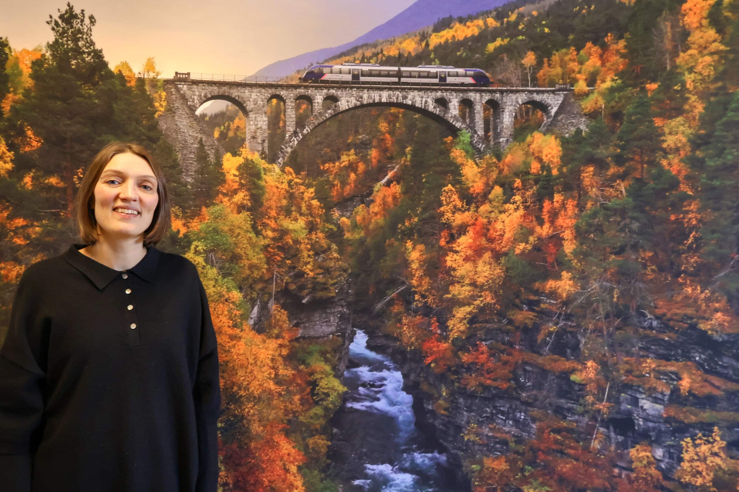 Celin foran bilde av jernbanebru